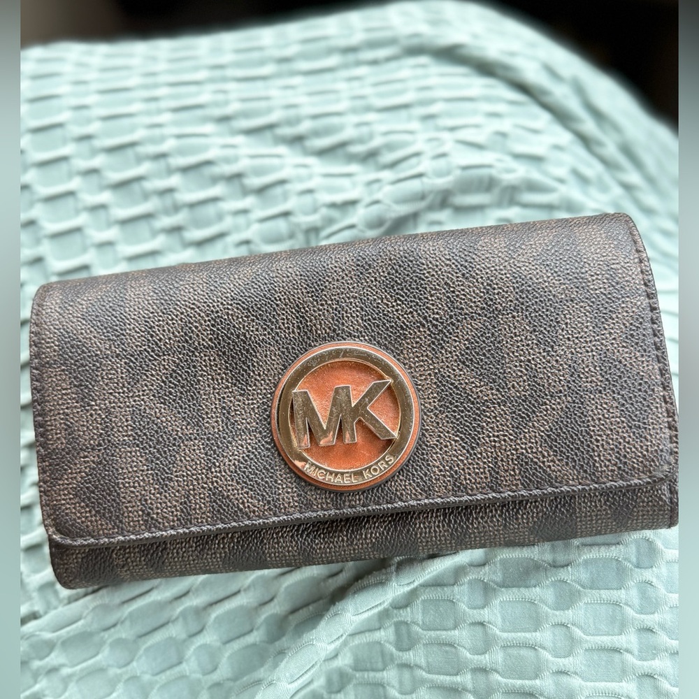 Michael Kors Dark Brown Wallet with Gold Logo